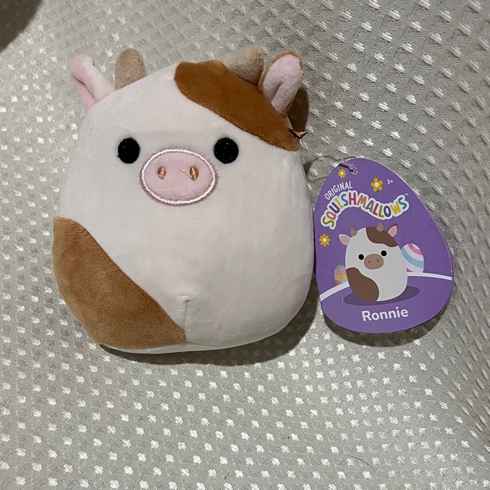 NWT Squishmallows Ronnie Cow Plush in Brown and Cream 5”